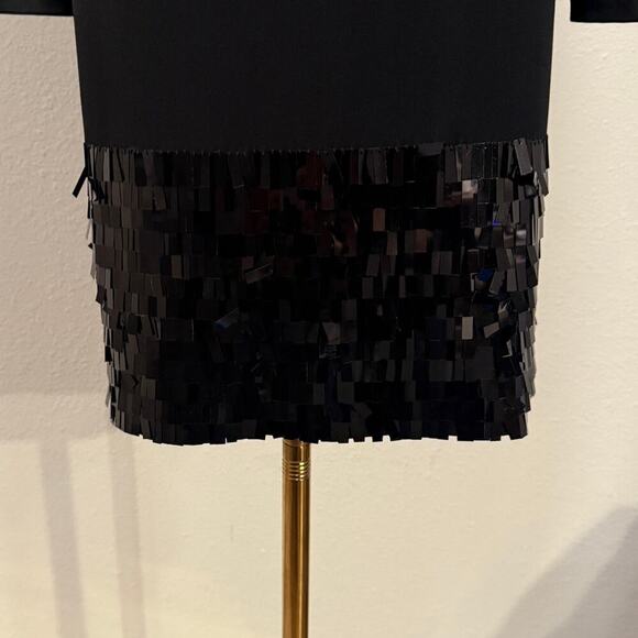 Clavin Klein Black Long Sleeve Midi Dress Sequin Hem 14 Cocktail Elegant Sexy - Picture 4 of 8